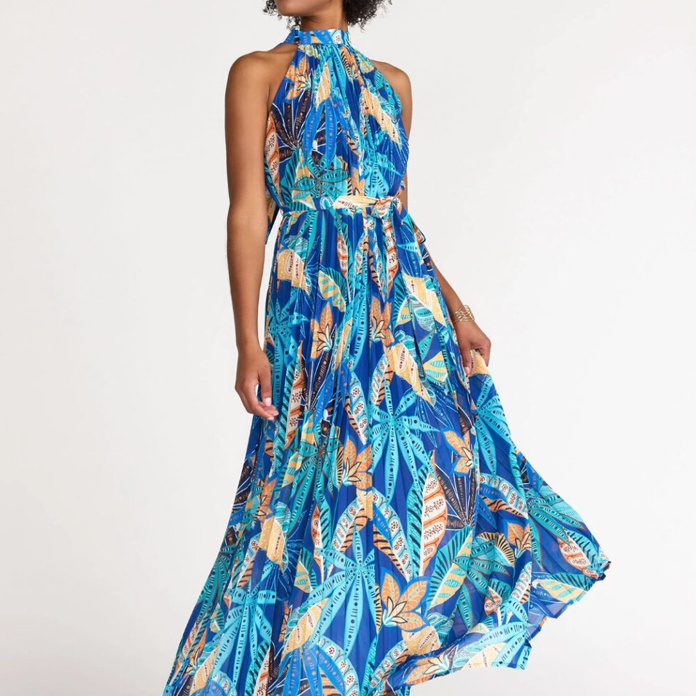 Halter Neck Pleated Maxi Dress - Flying Tomato